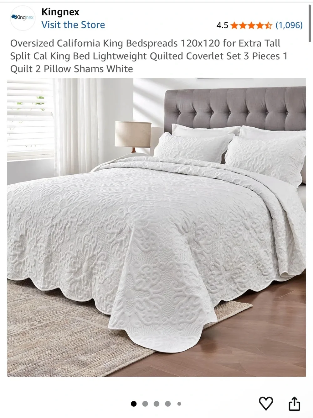 Oversized King 120”x120” Classic Quilted Bedspread Set - White